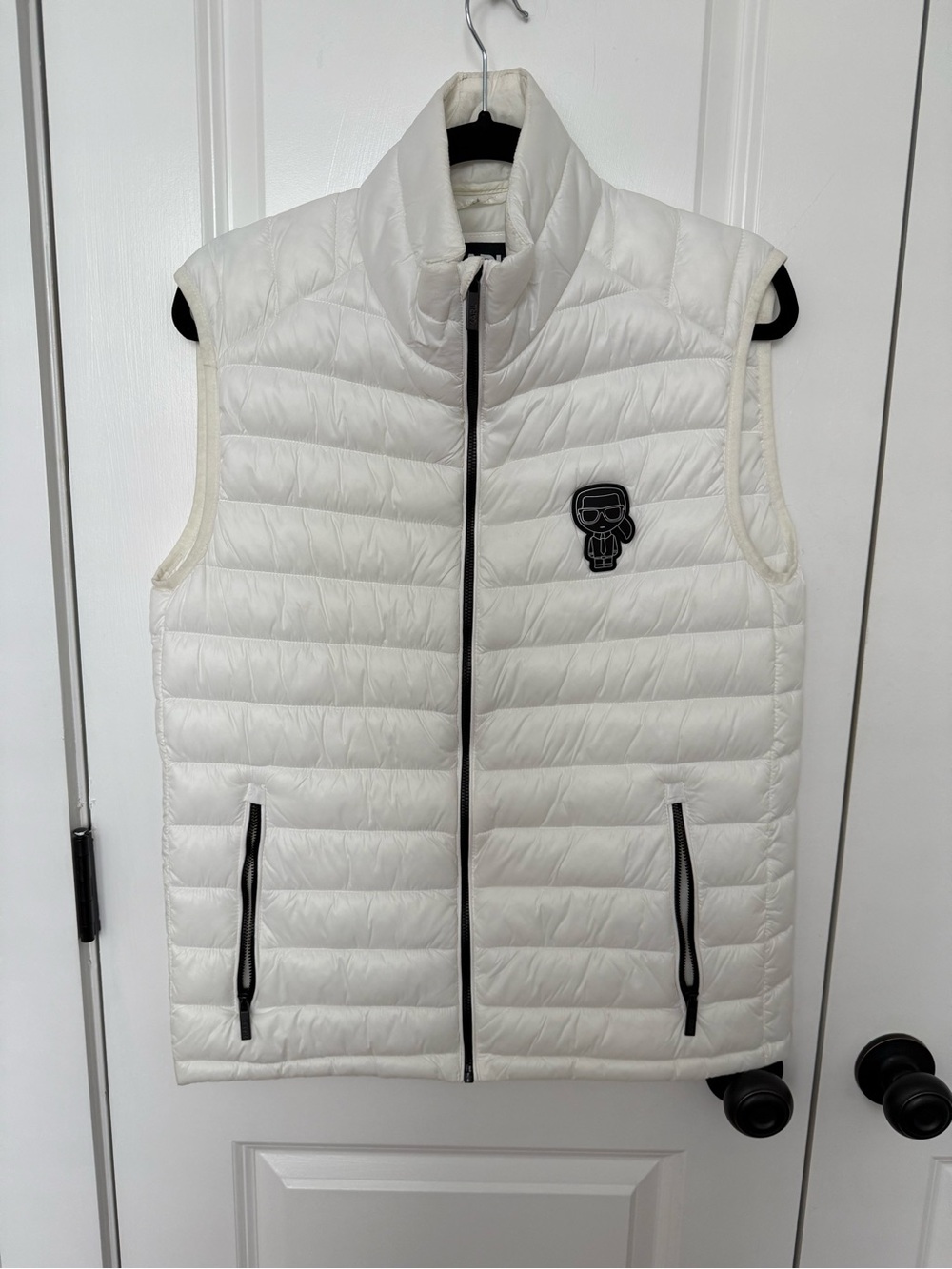 Karl Lagerfeld White Quilted Down-Style Vest with Logo Patch - Picture 1 of 6